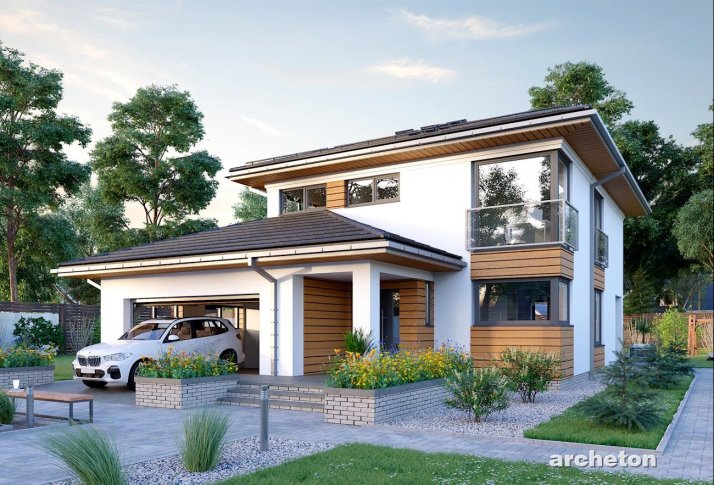 Пирит Г2 – проект двухэтажного дома с гаражом спереди